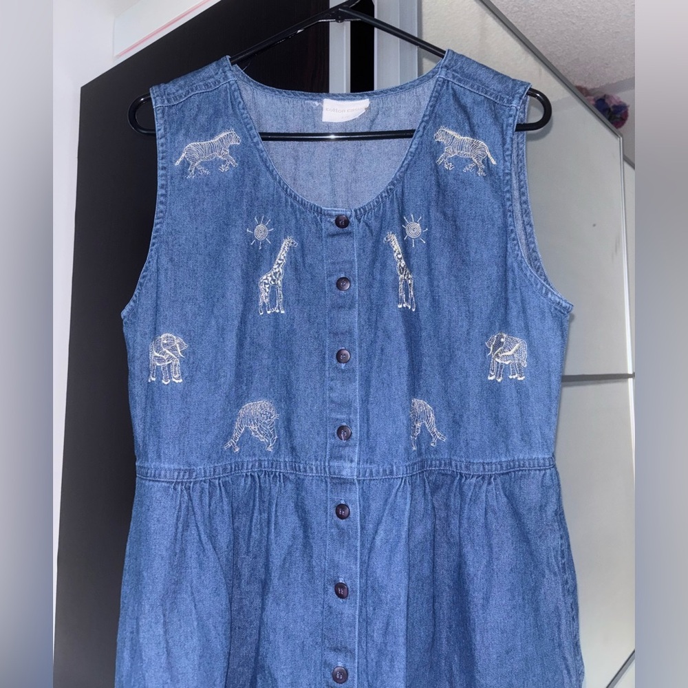 Zoo Animals Embroidered Denim Dress